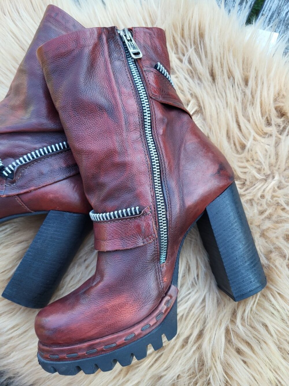 A.S.98 Made in Italy Leather Moto Boots | Size 38 | Distressed Brown - Picture 4 of 15